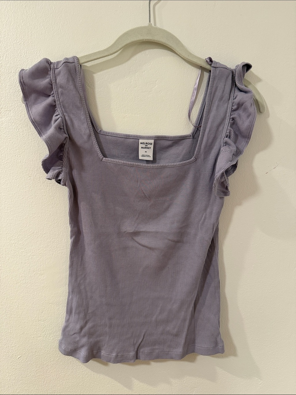 Melrose and Market Lavender Ribbed Square-Neck Tank with Ruffle Sleeves